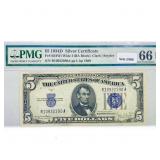1943 D $5 Silver Cert. PMG GEM UNC 66