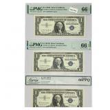 (3) 1957 $1 Silver Cert.'s PMG & LCG GEM66