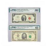 (2) 1963-1995 $2 & $5 Fed Reserve Notes PMG GEM