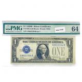 1928 B $1 Silver Cert. PMG Ch UNC 64