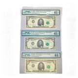 (3) 1969-1985 $5 Fed Reserves Notes PMG