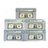 (5) 1957-2001 $1 Silver Cert. & Fed Reserve Notes