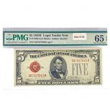 1928 E $5 Legal Tender Note PMG GEM UNC 65