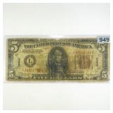 1934 WWII Hawaii Issue $5 Silver Certificate
