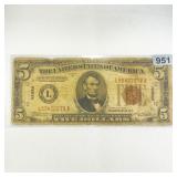 1934 WWII Hawaii Issue $5 Silver Certificate