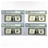 (4) 1935 E $1 Silver Cert.'s PMG Ch UNC 63-64