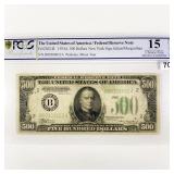 1934 A $500 Five Hundred Fed Res Note PCGS-15