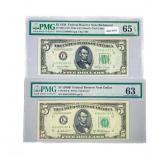 (2) 1950 $5 Fed Reserve Notes PMG