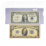 (2) 1934-1935 $1 & $10 Silver Cert.