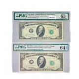 (2) 1950 $10 Fed Reserve Notes PMG Ch UNC 63-64
