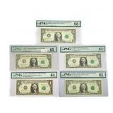 (5) 1963-1981 $1 Fed Reserve Notes PMG