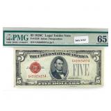 1928 C $5 Legal Tender Note PMG GEM UNC 65