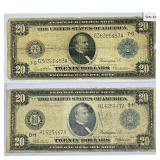 (2) 1914 LG $20 Fed Reserve Notes