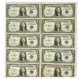 (10) 1935 E $1 Silver Cert.