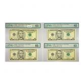 (4) 2001 Star $5 Fed Reserve Notes PMG GEM UNC 65