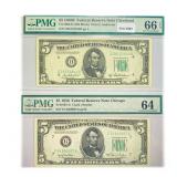 (2) 1950 $5 Fed Reserve Notes PMG