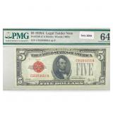 1928 A $5 Legal Tender Note PMG Ch UNC 64