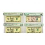 (4) 2001-2009 Star $5 Fed Reserve Notes PMG GEM