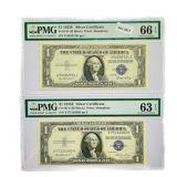 (2) 1935 E $1 Silver Cert.'s PMG