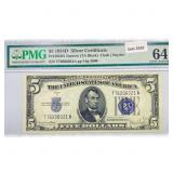 1934 D $5 Silver Cert. PMG Ch UNC 64