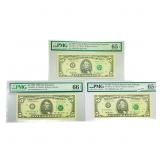 (3) 1993 $5 Fed Reserve Notes PMG GEM UNC