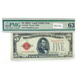 1928 A $5 Legal Tender Note PMG Ch UNC 63