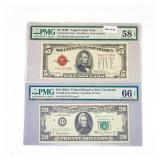 (2) 1928 & 1963 $5 LTN & $20 FRN PMG