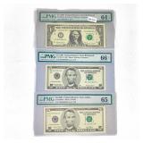 (3) 1999-2001 $1 & $5 Fed Reserve Notes PMG