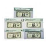 (5) 1935 E $1 Silver Cert.'s PMG GEM UNC 65-66
