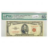 1953 B Star $5 Legal Tender Note PMG GEM UNC 65