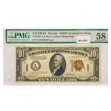 1934 A Hawaii WW2 $10 Fed Reserve Note PMG Ch AU