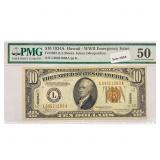 1934 A Hawaii WW2 $10 Fed Reserve Note PMG AU 50