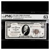 1929 $10 Cleveland OH National Bank Note PMG-63
