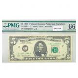 1969 Star $5 Fed Reserve Note PMG GEM UNC 66