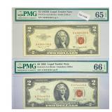 (2) 1953 & 1963 $2 Legal Tender Notes PMG GEM UNC