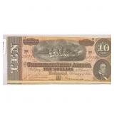 1864 LG Confederate States $10 Treasury Note