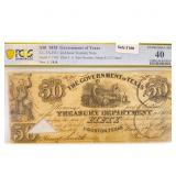 1838 $50 Texas Treasury Note PCGS EF 40