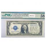 1928 B $1 Silver Cert. PMG Ch AU 58