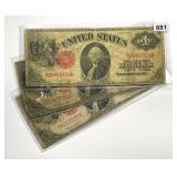 (3) 1917 $1 Lrg Size Red Seal Legal Tender -