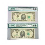 (2) 1981-1985 $5 Fed Reserves Notes PMG GEM UNC