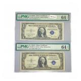 (2) 1935 $1 Silver Cert.'s PMG Ch UNC 64