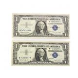 (2) 1957 B Consec $1 Silver Cert.'s