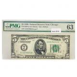 1928 $5 Fed Reserve Note PMG Ch UNC 63