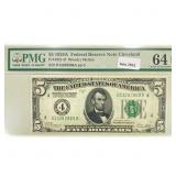 1928 A $5 Fed Reserve Note PMG Ch UNC 64