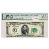 1928 A $5 Fed Reserve Note PMG Ch UNC 63
