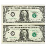 (2) 1974 Consec $1 Fed Reserve Notes