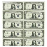 (10) 1957 Consec $1 Silver Cert.'s