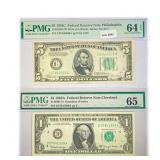 (2) 1934-1963 $1 & $5 Fed Reserve Notes PMG