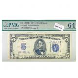 1934 B $5 Silver Cert. PMG Ch UNC 64