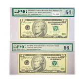 (2) 2003 $10 Fed Reserve Note, one w/ Star PMG